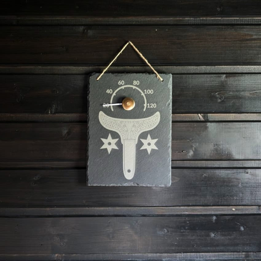 Liuskekivi saunamittari omalla kuvalla